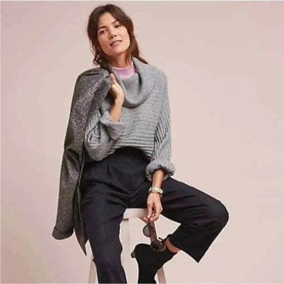 Anthropologie Moth Fireside Grey Ribbed Turtleneck Sweater Small - Picture 12 of 12